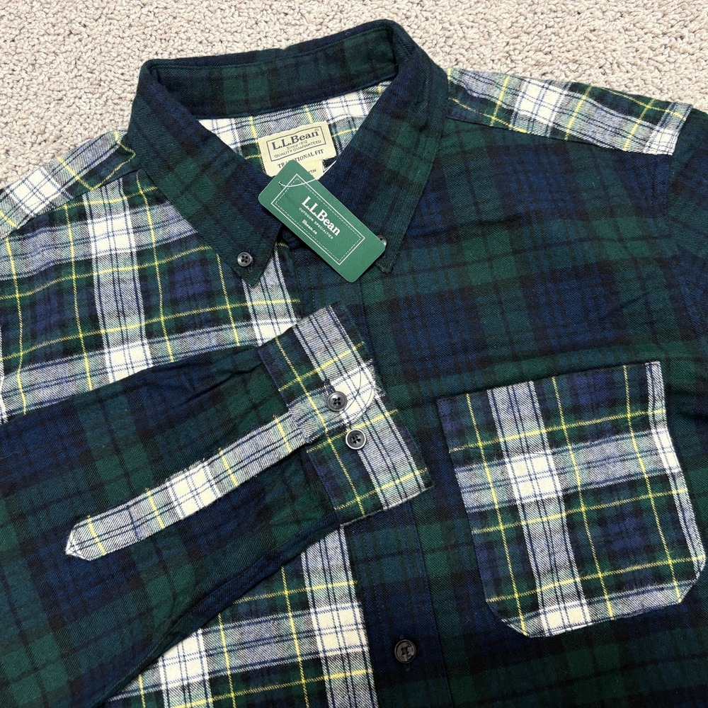 NWT LL Bean Flannel Shirt Traditional Fit Scotch Plaid Chemise Mens Medium Reg